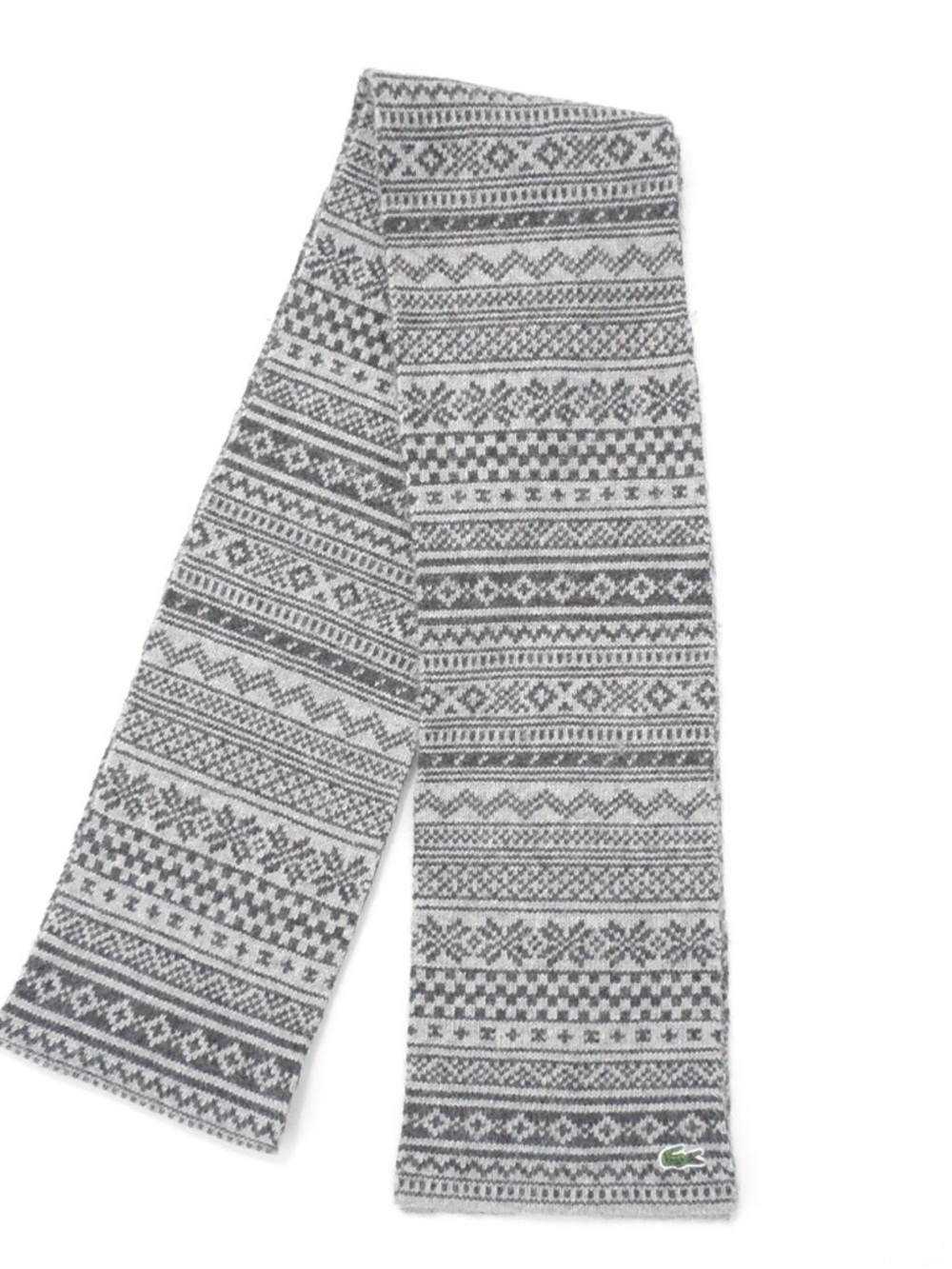 Lacoste Fair Isle Patterned Unisex Scarf Gray Winter Holiday Designer